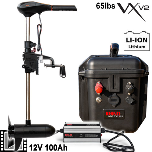 Moteur Electrique Rhino VX65 V2 + Batterie Lithium Outdoor Box 12v 100Ah + Chargeur