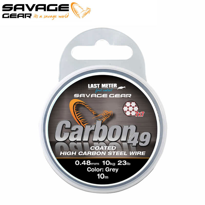 Bas de Ligne Tresse Acier Carbon49 Steelwire 10M Savage Gear Coated Grey